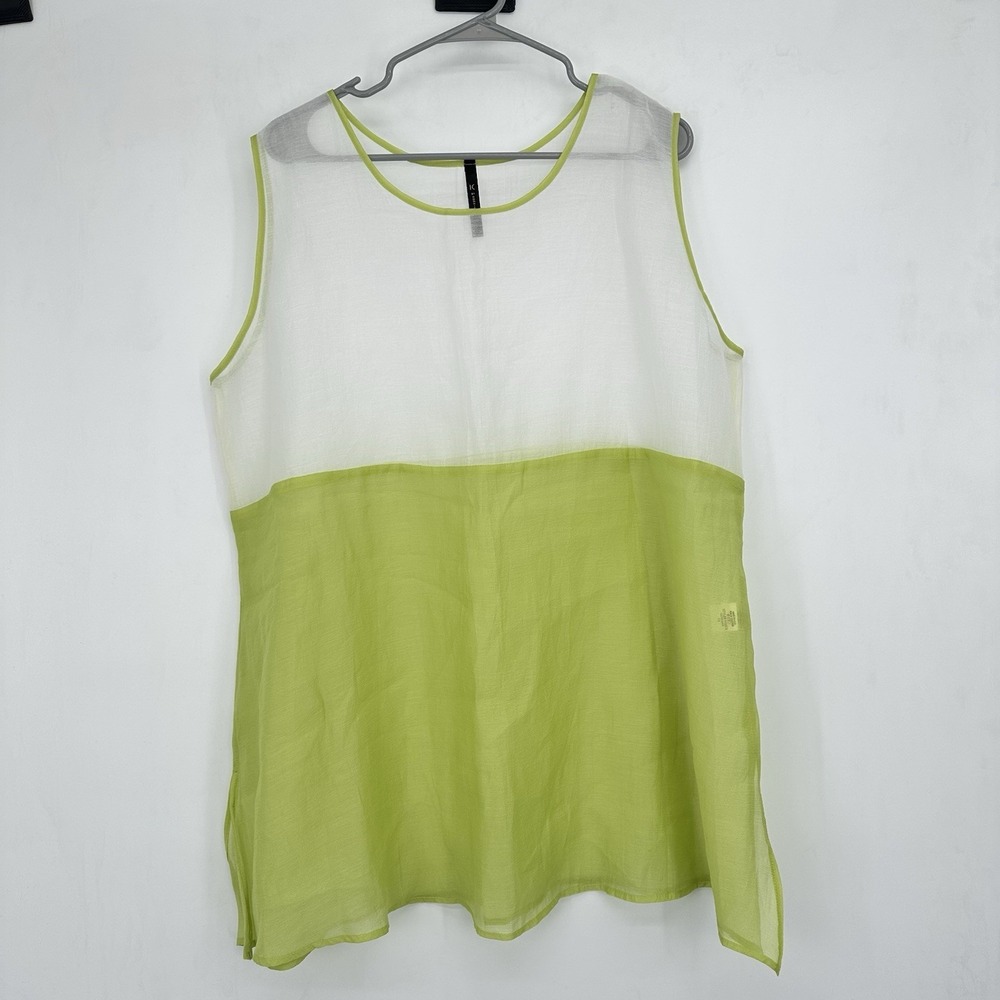 IC By Connie K‎ Sheer Colorblock Blouse Plus Sz 1X Green Artsy Lagenlook Boho